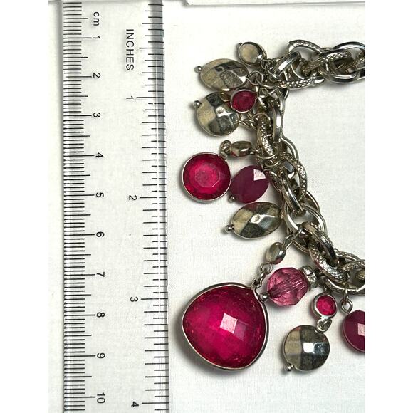 WHBM Faceted Dark Pink Gold Tone Bead Double Link Chain Necklace 18-19” - Picture 6 of 10